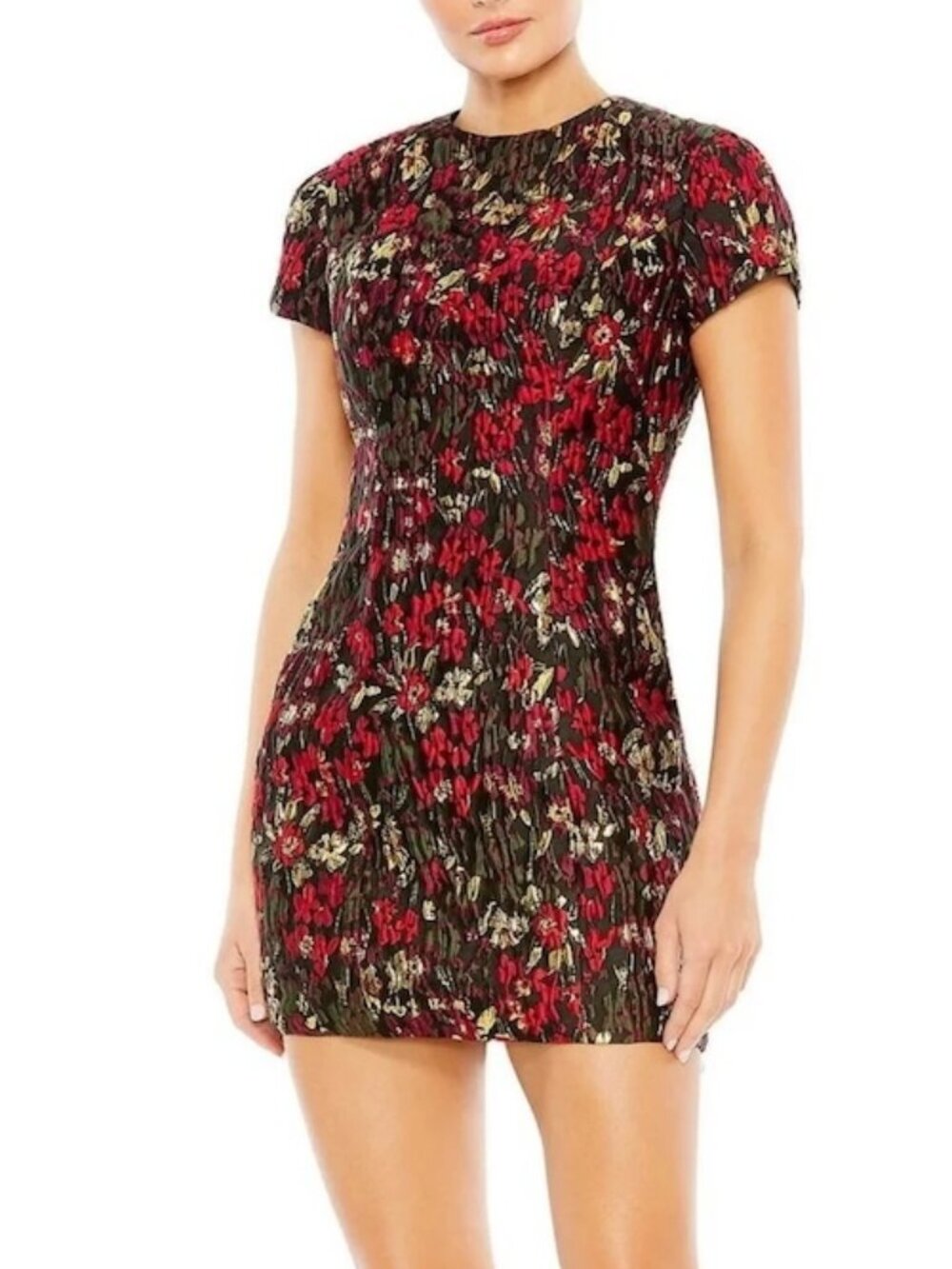 Mac Duggal Black Multi Brocade Floral Cocktail Dress